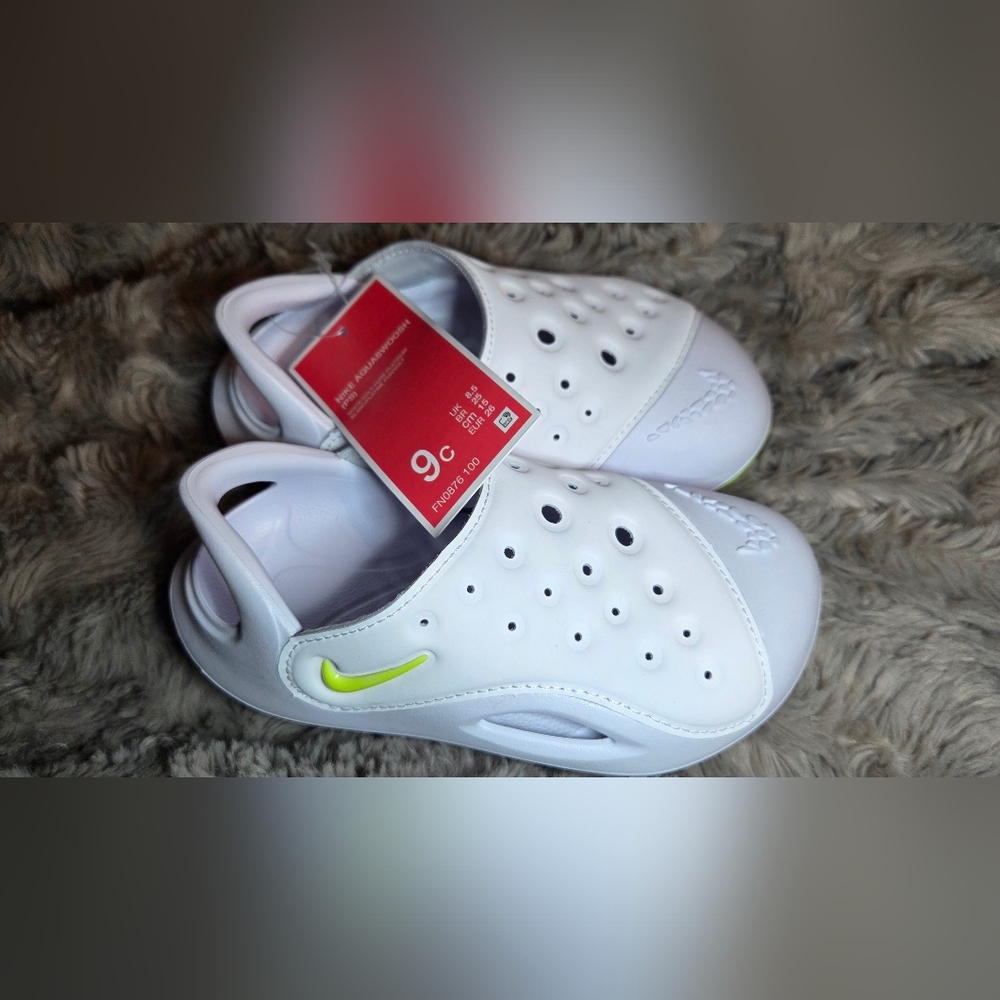Nike Kids White Water Clog with Neon Yellow Swoosh